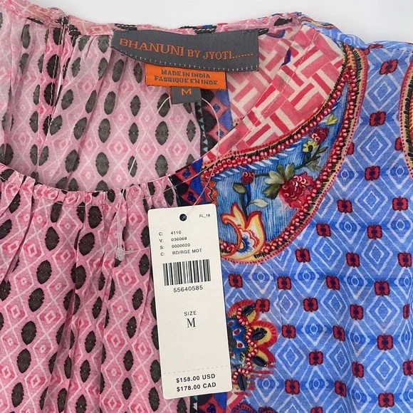 Anthropologie Nyza Beaded Multi Color Blouse By Bhanuni by Jyoti FREE SHIPPING - Picture 6 of 12
